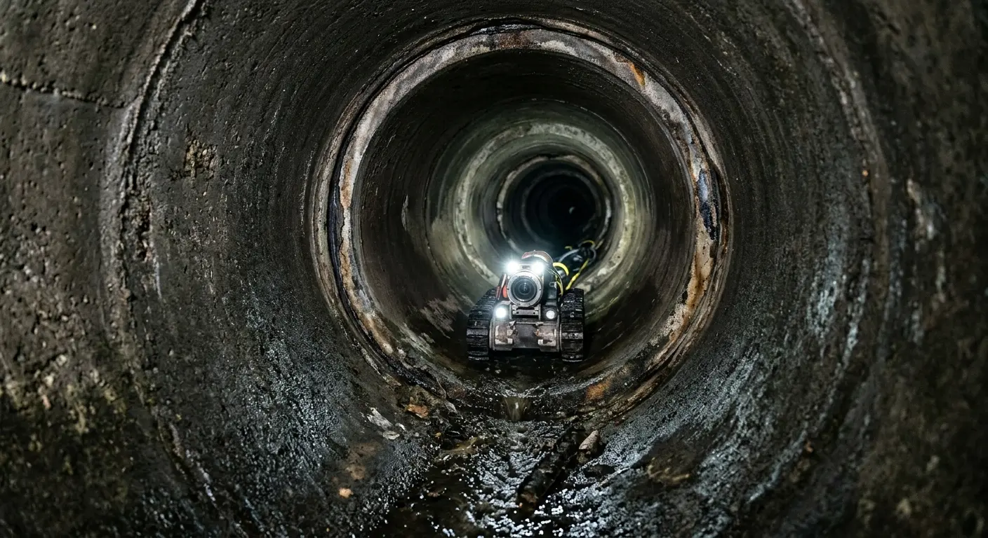 Robotic sewer camera inspecting pipe interior for Drain Snake Service in Middlesex