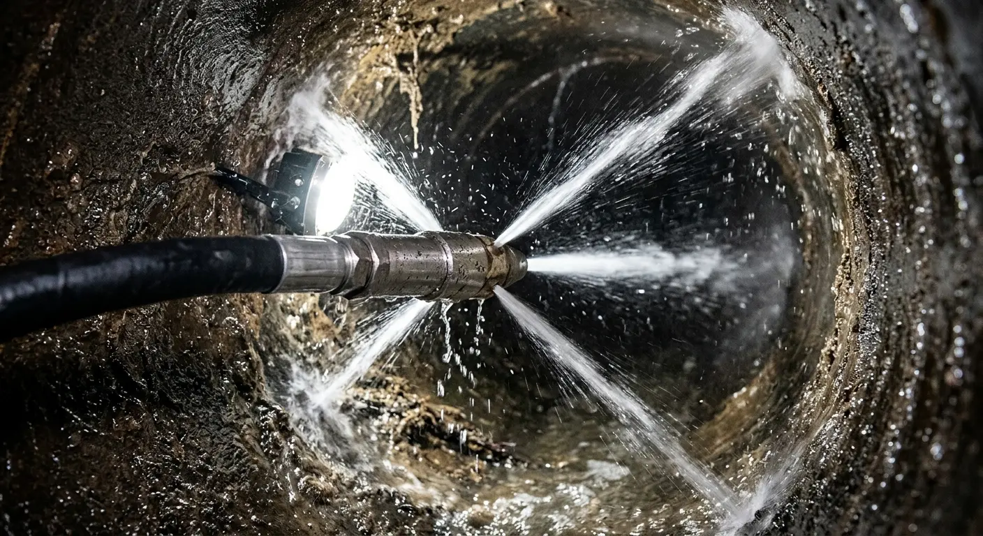 High-pressure hydro jetting nozzle cleaning sewer pipe for Sewer Line Relining in Middlesex
